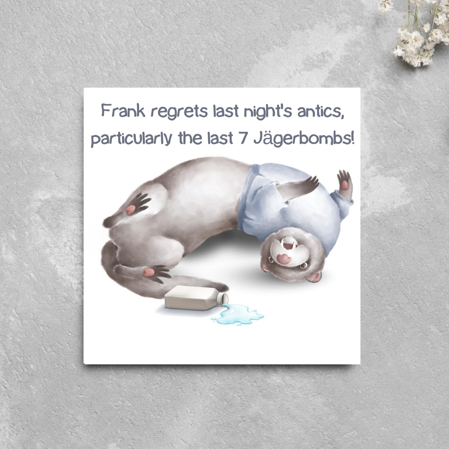 Hungover Ferret Birthday Card, Hangover Card, Ferret Card, Animal Themed Birthday, Weasel Birthday Card, Funny Morning After Birthday Card