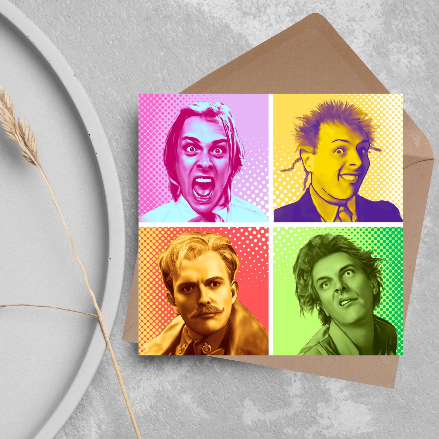 Rik Mayall Card for Any Occasion, Young Ones, Bottom, Funny Pop Art, The Many Faces Of Rik, Birthday Card, Card For Friend, Snotface, Woof!