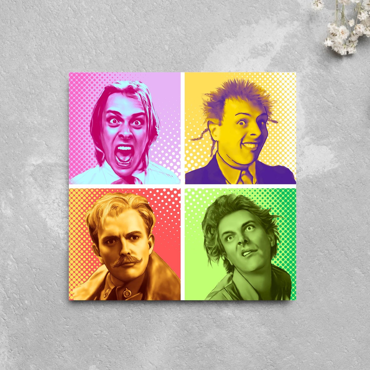 Rik Mayall Card for Any Occasion, Young Ones, Bottom, Funny Pop Art, The Many Faces Of Rik, Birthday Card, Card For Friend, Snotface, Woof!
