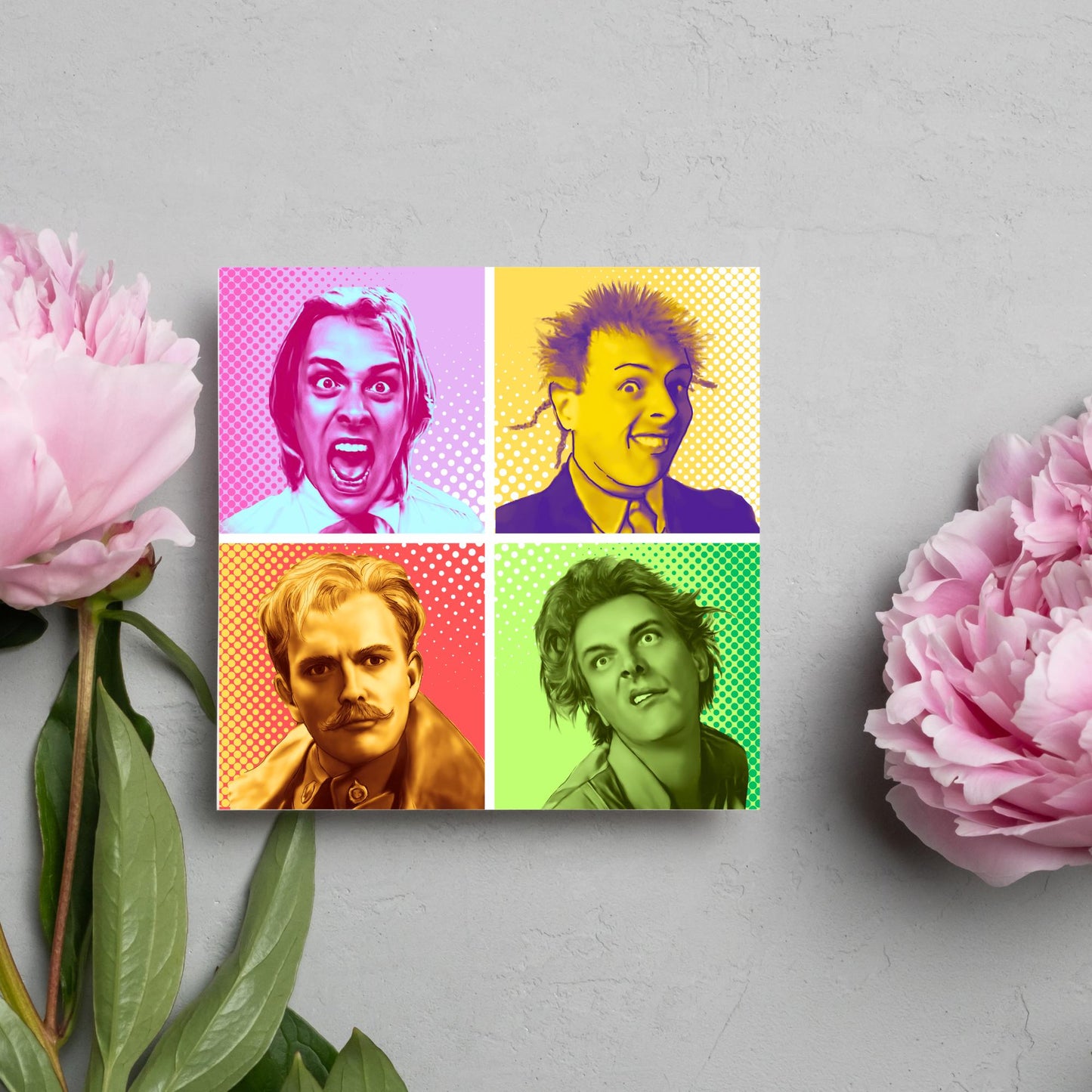 Rik Mayall Card for Any Occasion, Young Ones, Bottom, Funny Pop Art, The Many Faces Of Rik, Birthday Card, Card For Friend, Snotface, Woof!