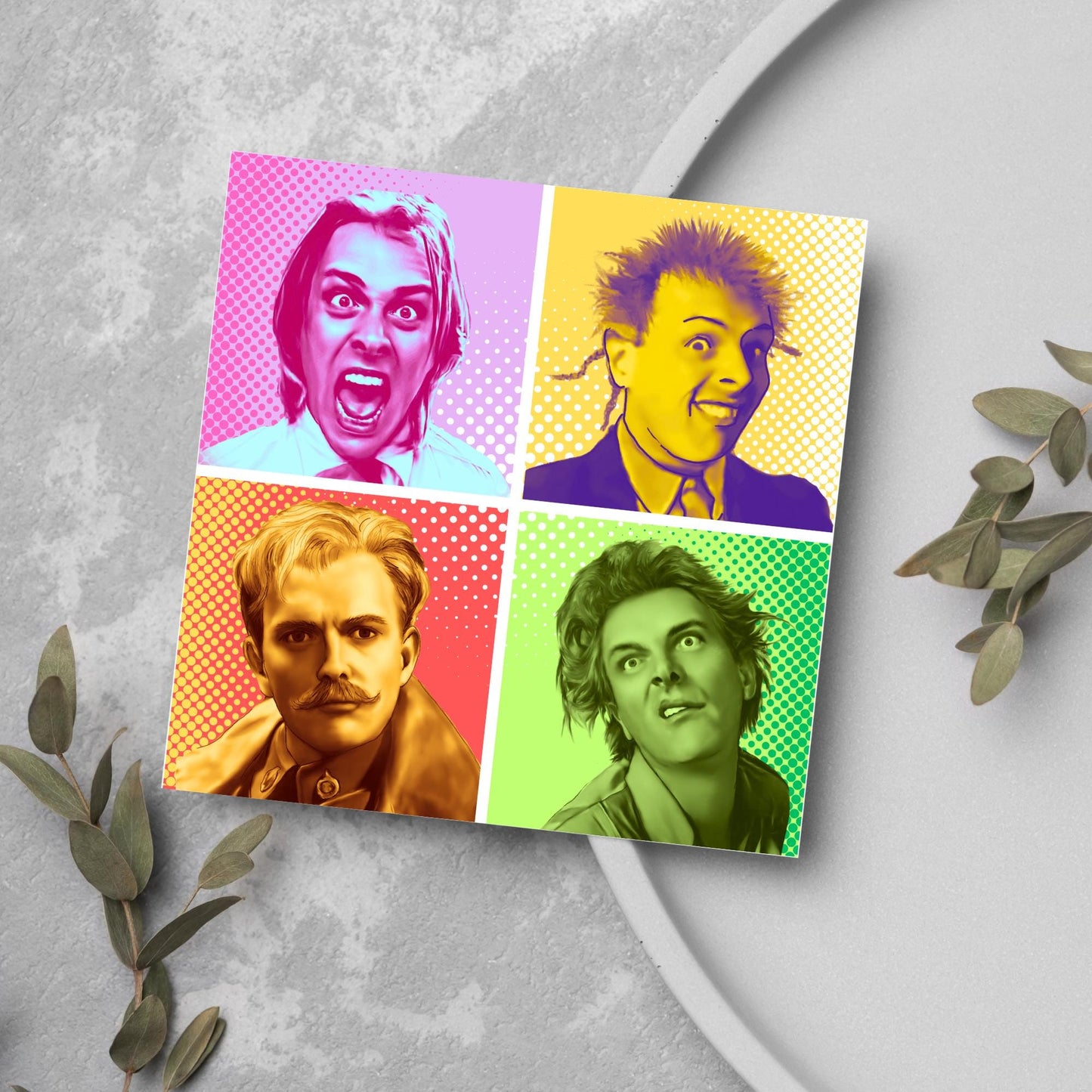Rik Mayall Card for Any Occasion, Young Ones, Bottom, Funny Pop Art, The Many Faces Of Rik, Birthday Card, Card For Friend, Snotface, Woof!