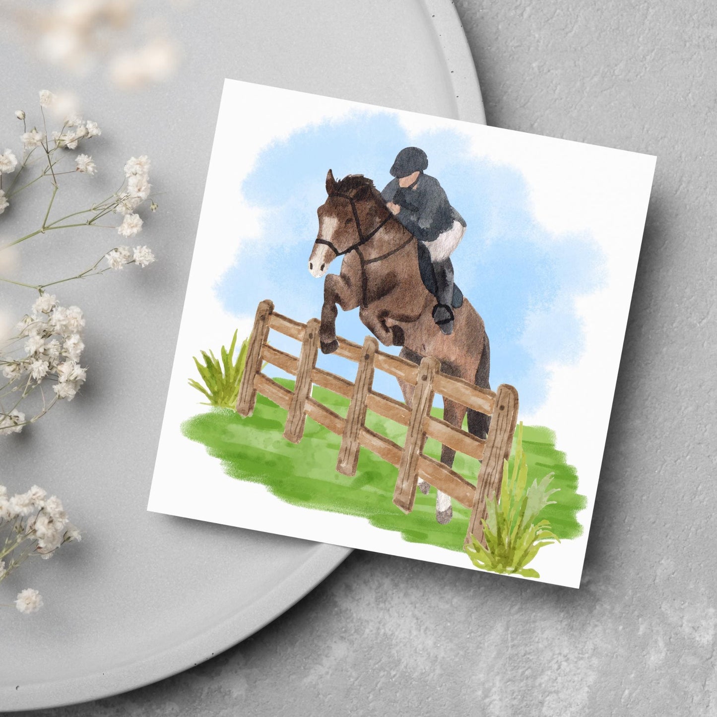 Horse Card for Any Occasion, Equestrian Card, Show Jumping Card, Horse Riding. Birthday Card, Congratulations Card, Watercolour Horse