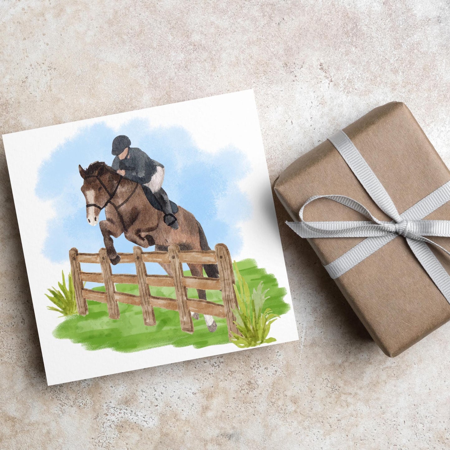 Horse Card for Any Occasion, Equestrian Card, Show Jumping Card, Horse Riding. Birthday Card, Congratulations Card, Watercolour Horse