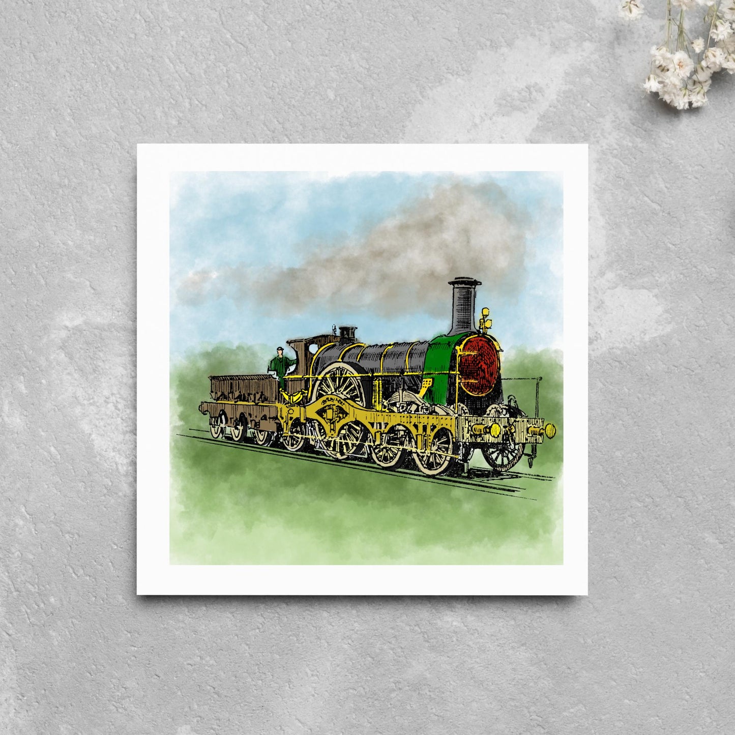 Steam Train Card for Any Occasion, Locomotive Card, Model Train Birthday Card, Congratulations Card, Watercolour Painting, Card for Grandad