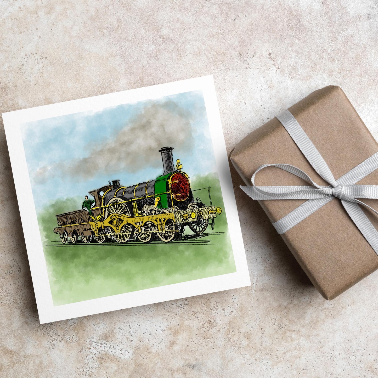 Steam Train Card for Any Occasion, Locomotive Card, Model Train Birthday Card, Congratulations Card, Watercolour Painting, Card for Grandad