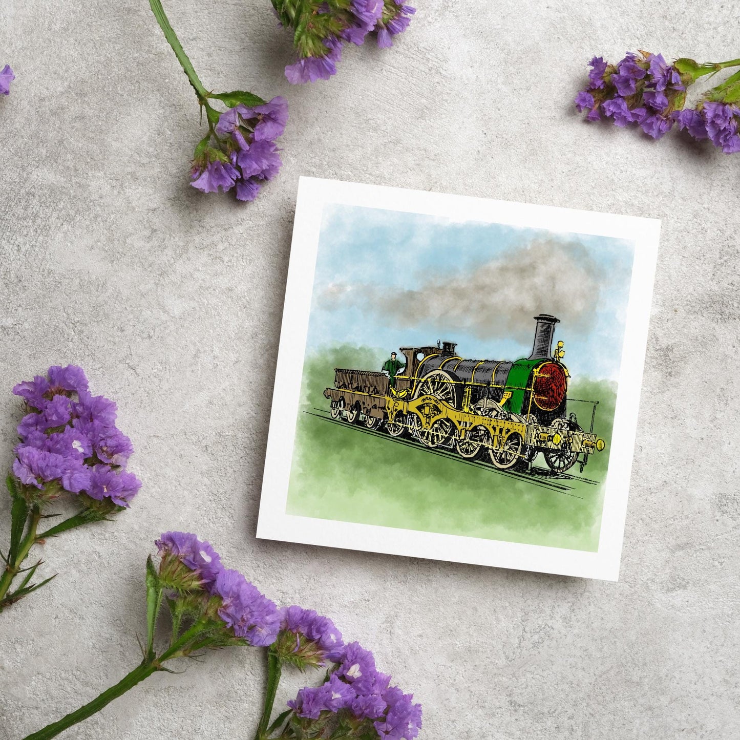 Steam Train Card for Any Occasion, Locomotive Card, Model Train Birthday Card, Congratulations Card, Watercolour Painting, Card for Grandad