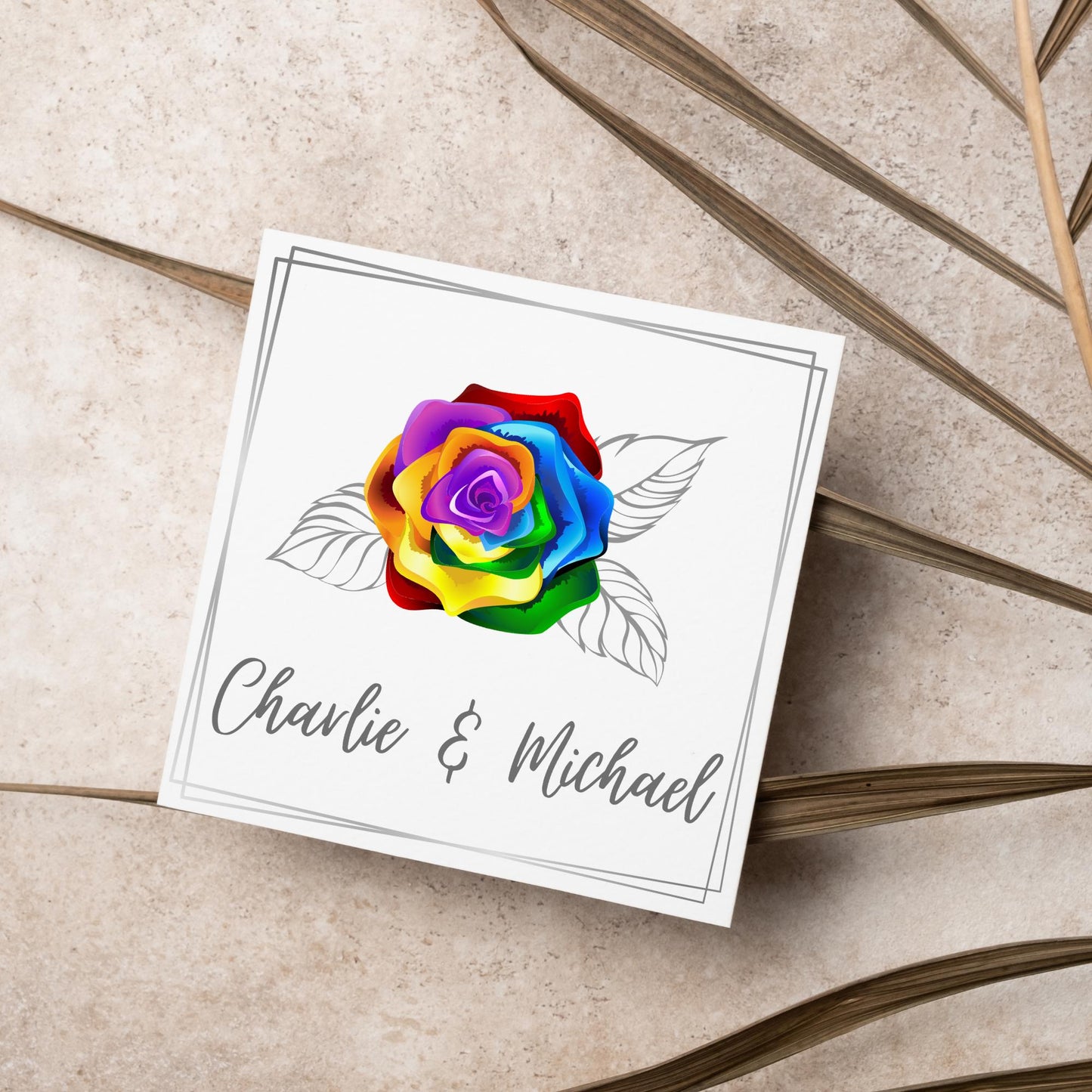 Personalised Wedding Card, Gay Wedding Celebration Card, LGBTQ+ Wedding Day Card, Pride Wedding, Gay Marriage Card, Rainbow Rose