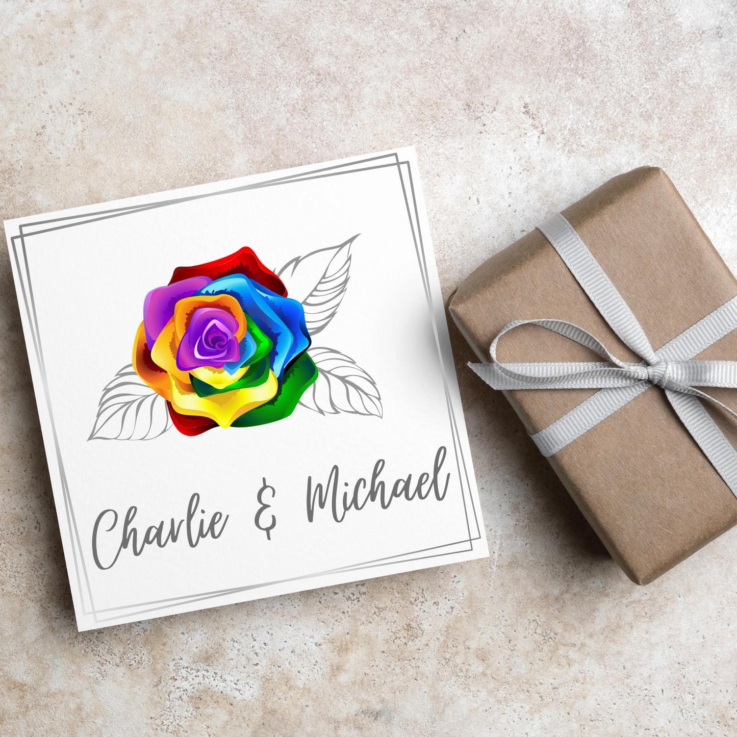 Personalised Wedding Card, Gay Wedding Celebration Card, LGBTQ+ Wedding Day Card, Pride Wedding, Gay Marriage Card, Rainbow Rose