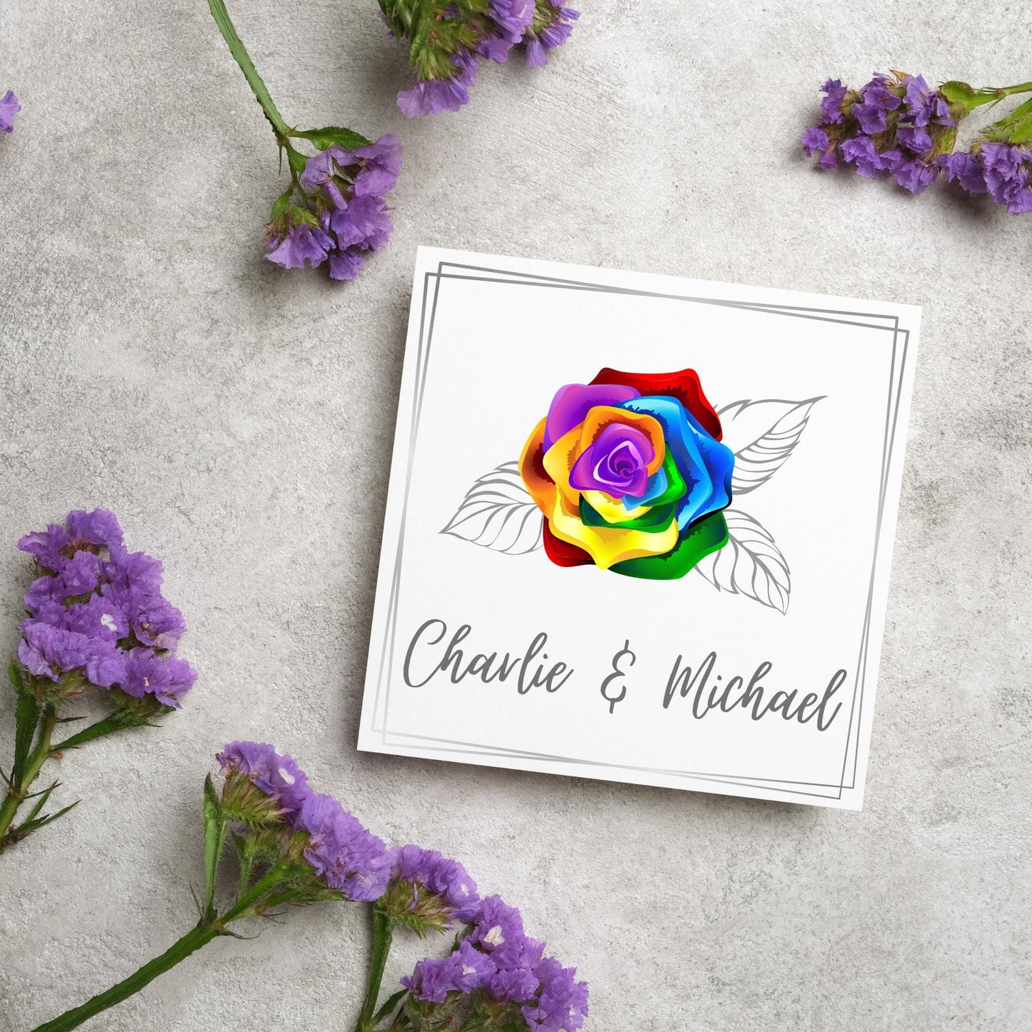 Personalised Wedding Card, Gay Wedding Celebration Card, LGBTQ+ Wedding Day Card, Pride Wedding, Gay Marriage Card, Rainbow Rose