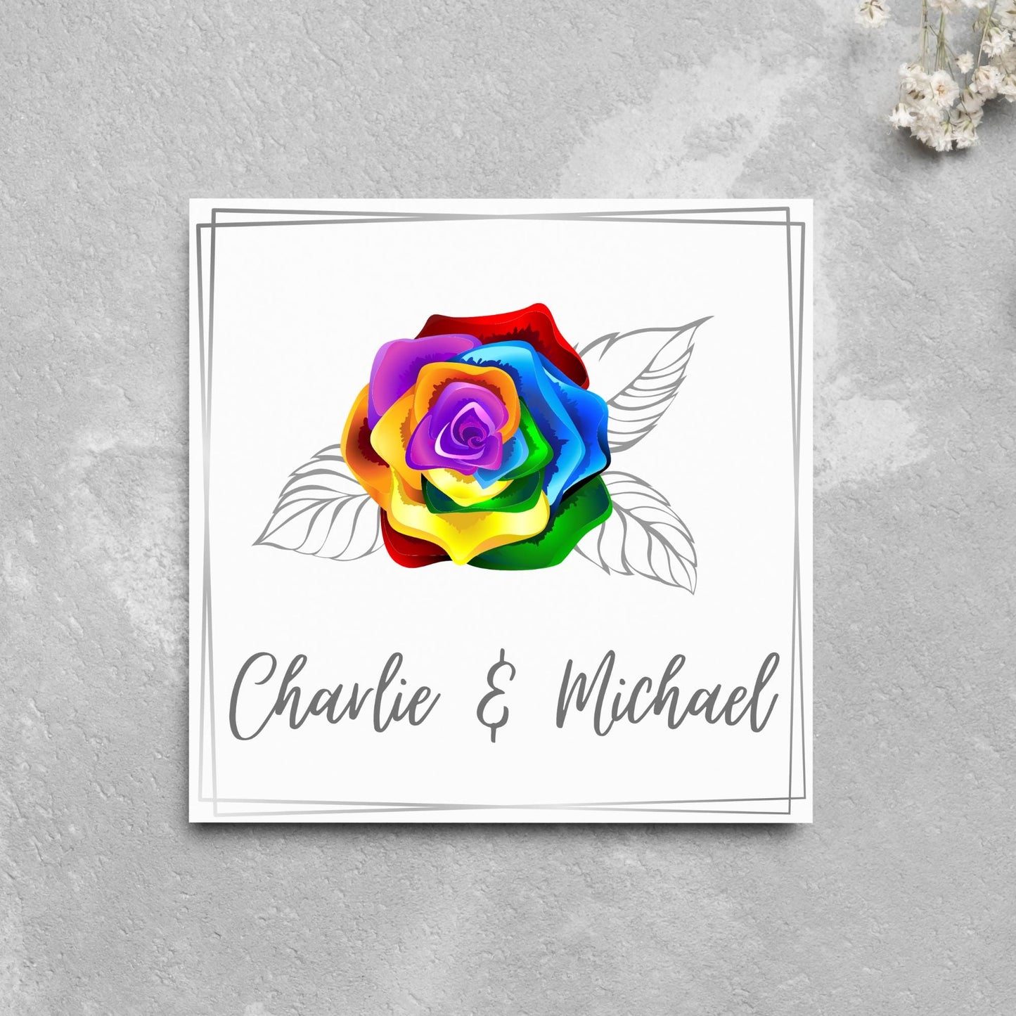 Personalised Wedding Card, Gay Wedding Celebration Card, LGBTQ+ Wedding Day Card, Pride Wedding, Gay Marriage Card, Rainbow Rose
