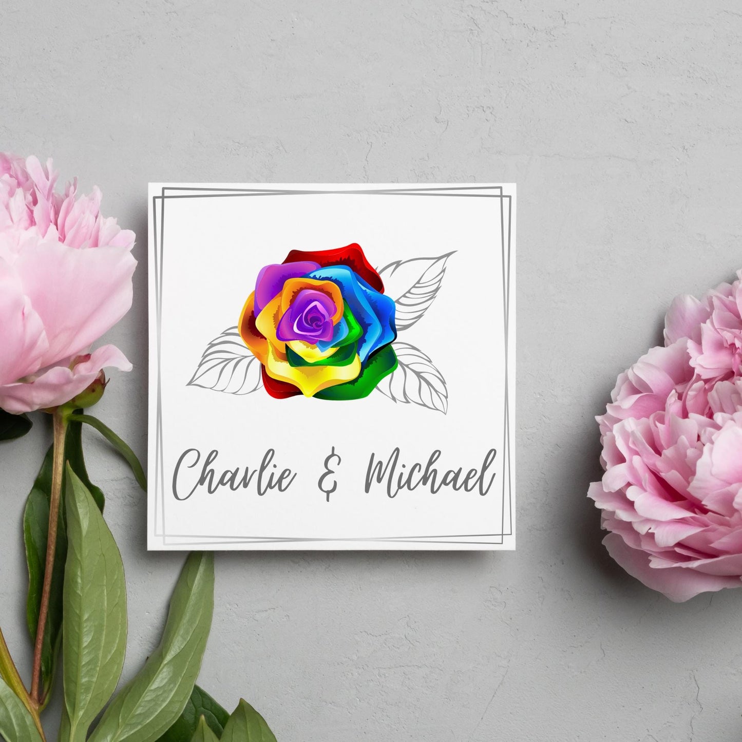 Personalised Wedding Card, Gay Wedding Celebration Card, LGBTQ+ Wedding Day Card, Pride Wedding, Gay Marriage Card, Rainbow Rose
