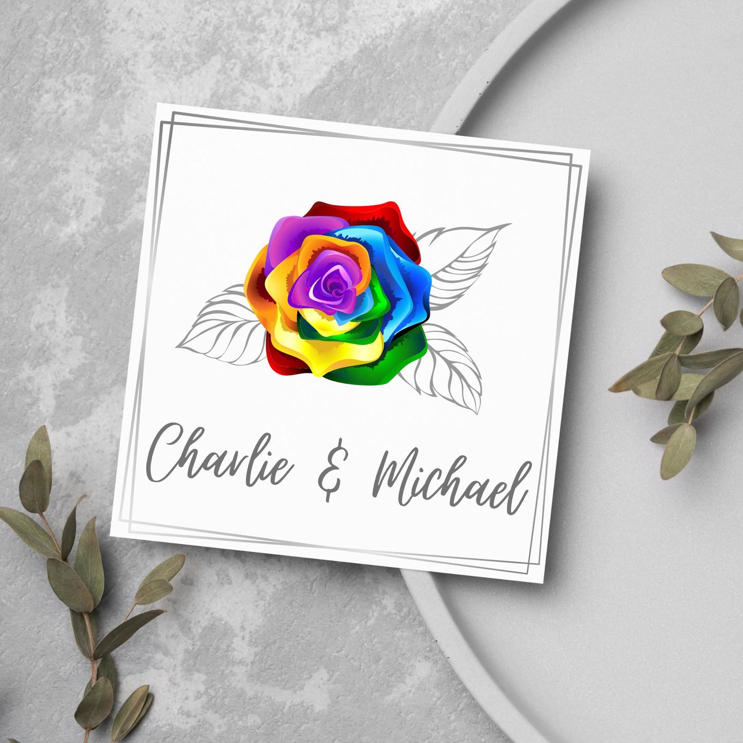 Personalised Wedding Card, Gay Wedding Celebration Card, LGBTQ+ Wedding Day Card, Pride Wedding, Gay Marriage Card, Rainbow Rose