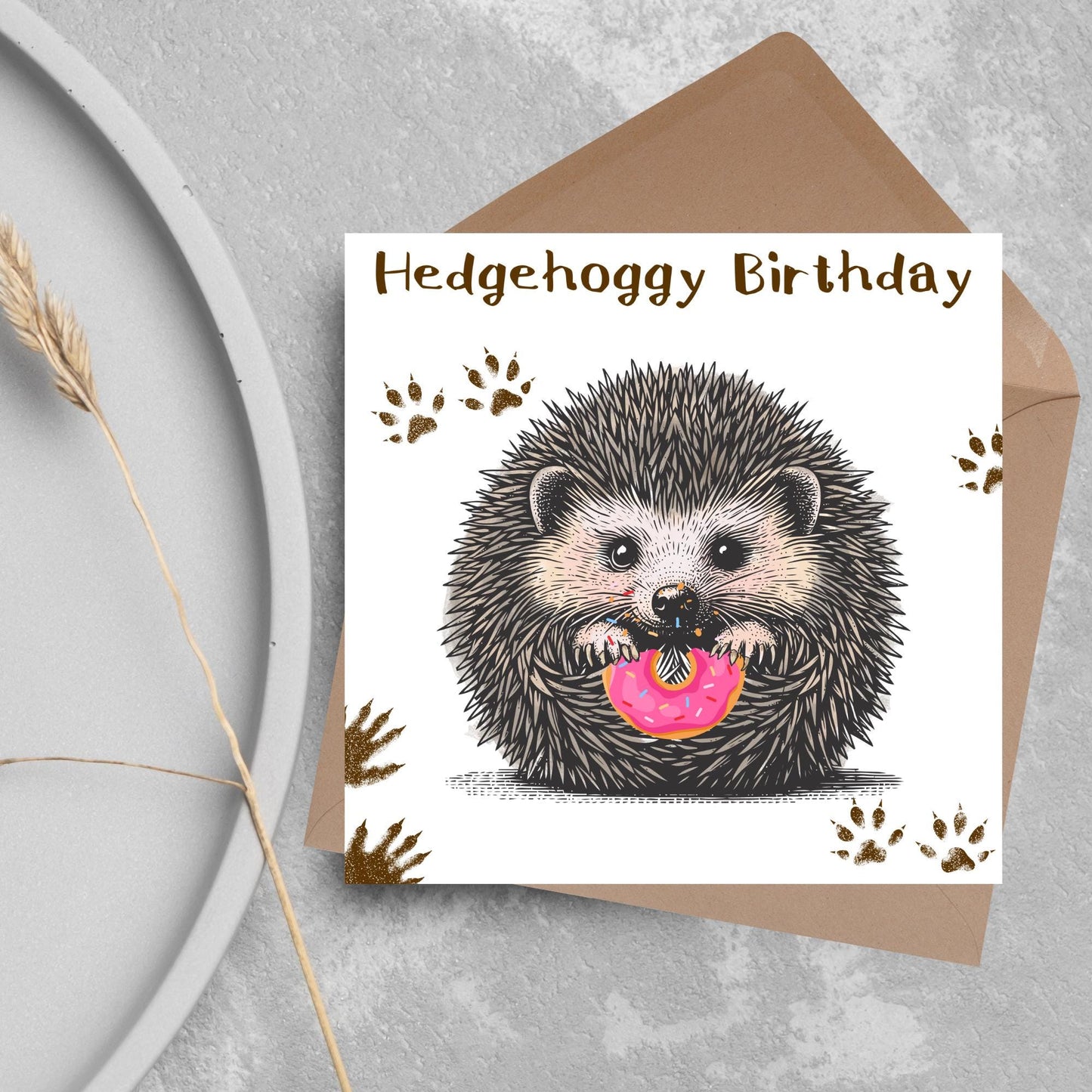 Hedgehog Birthday Card, Hedgehog Card, Animal Themed Birthday, Cute Birthday Card, Woodland Creatures Birthday Card, Doughnut Card