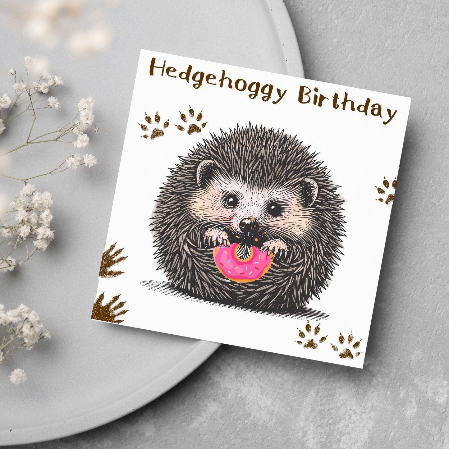 Hedgehog Birthday Card, Hedgehog Card, Animal Themed Birthday, Cute Birthday Card, Woodland Creatures Birthday Card, Doughnut Card