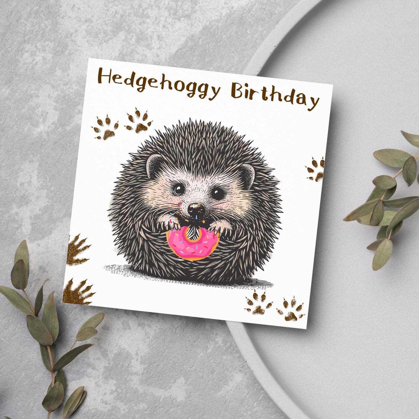 Hedgehog Birthday Card, Hedgehog Card, Animal Themed Birthday, Cute Birthday Card, Woodland Creatures Birthday Card, Doughnut Card