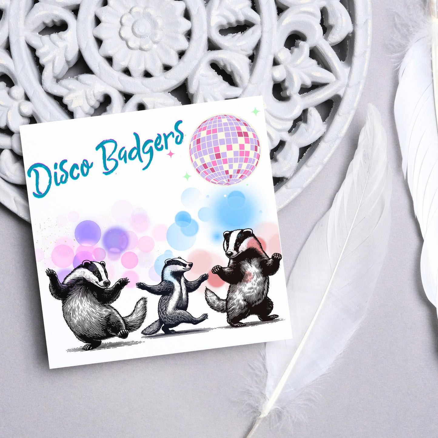 Disco Badgers Card, Fun Party Card, Badger Card, Night Out Card, Animal Themed Birthday, Woodland Birthday Card, Funny Badger, Disco Card