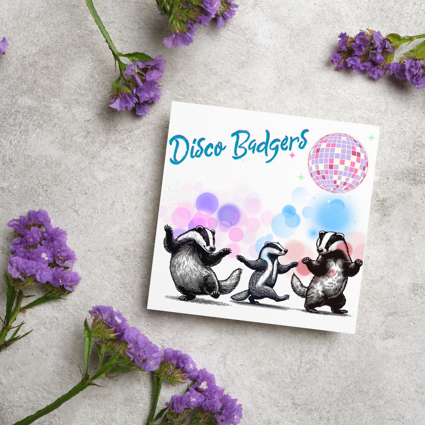 Disco Badgers Card, Fun Party Card, Badger Card, Night Out Card, Animal Themed Birthday, Woodland Birthday Card, Funny Badger, Disco Card