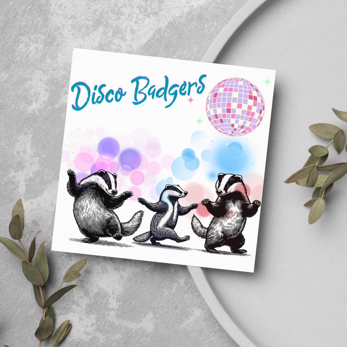 Disco Badgers Card, Fun Party Card, Badger Card, Night Out Card, Animal Themed Birthday, Woodland Birthday Card, Funny Badger, Disco Card