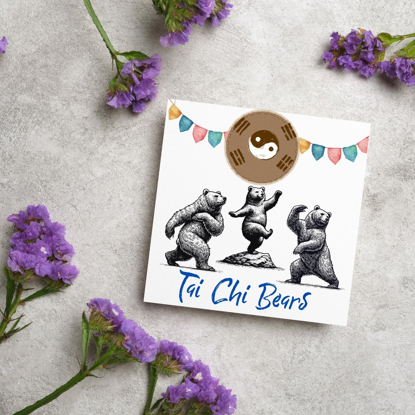 Tai Chi Card, Fun Card, Bear Card, Zen Card, Animal Themed Birthday, Woodland Card, Funny Bear, Tai Chi Bears, Card for Any Occasion