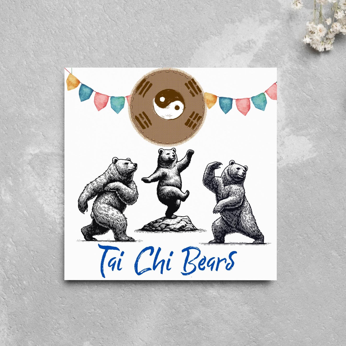 Tai Chi Card, Fun Card, Bear Card, Zen Card, Animal Themed Birthday, Woodland Card, Funny Bear, Tai Chi Bears, Card for Any Occasion