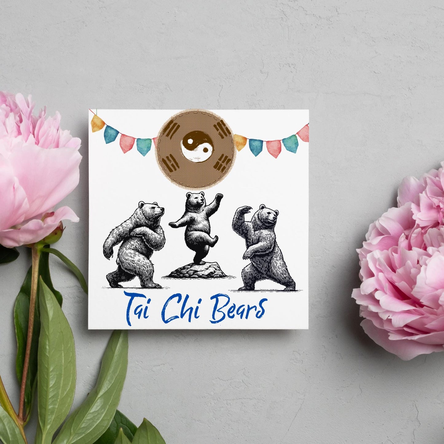 Tai Chi Card, Fun Card, Bear Card, Zen Card, Animal Themed Birthday, Woodland Card, Funny Bear, Tai Chi Bears, Card for Any Occasion