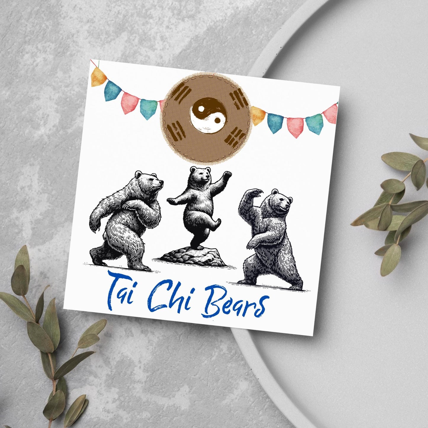 Tai Chi Card, Fun Card, Bear Card, Zen Card, Animal Themed Birthday, Woodland Card, Funny Bear, Tai Chi Bears, Card for Any Occasion