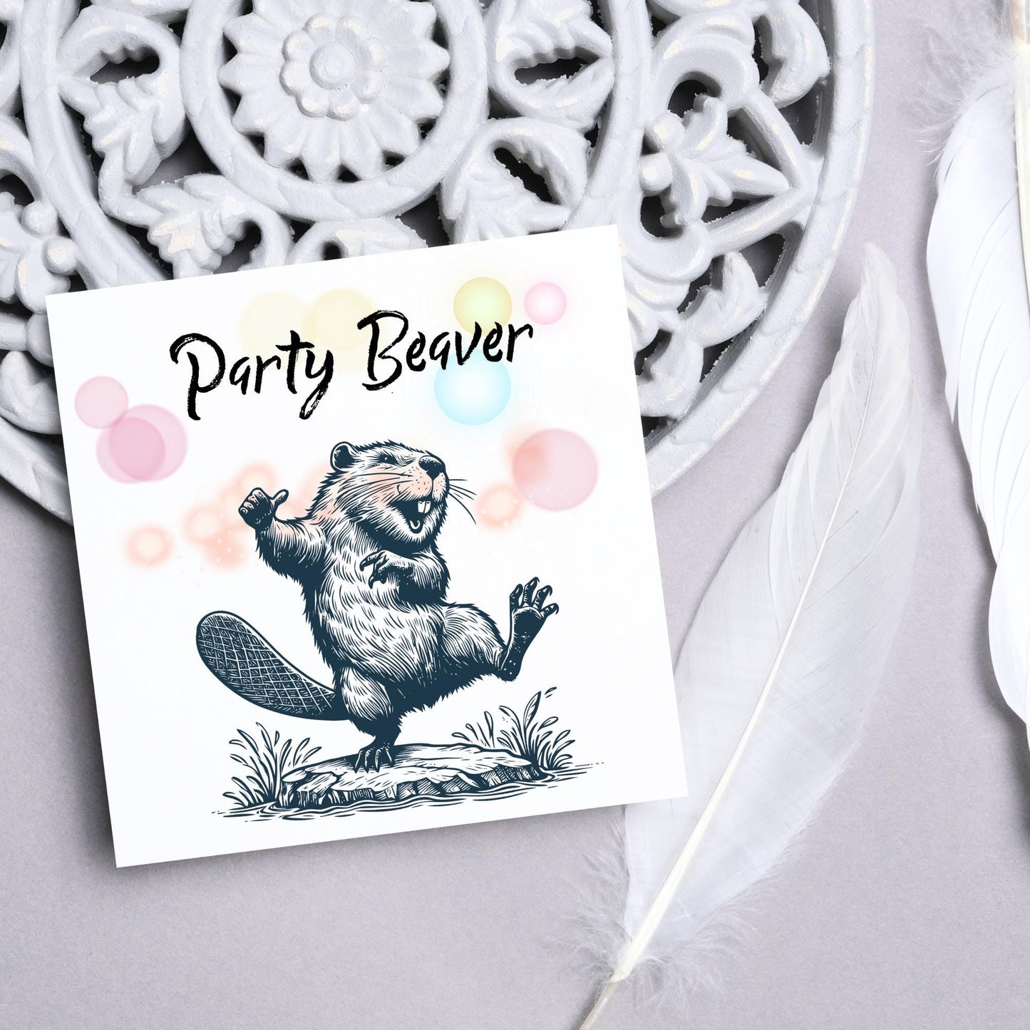 Dancing Beaver Card, Fun Party Card, Beaver Card, Animal Themed Birthday, Party Card , Funny Beaver Lover Card, Any Occasion Card