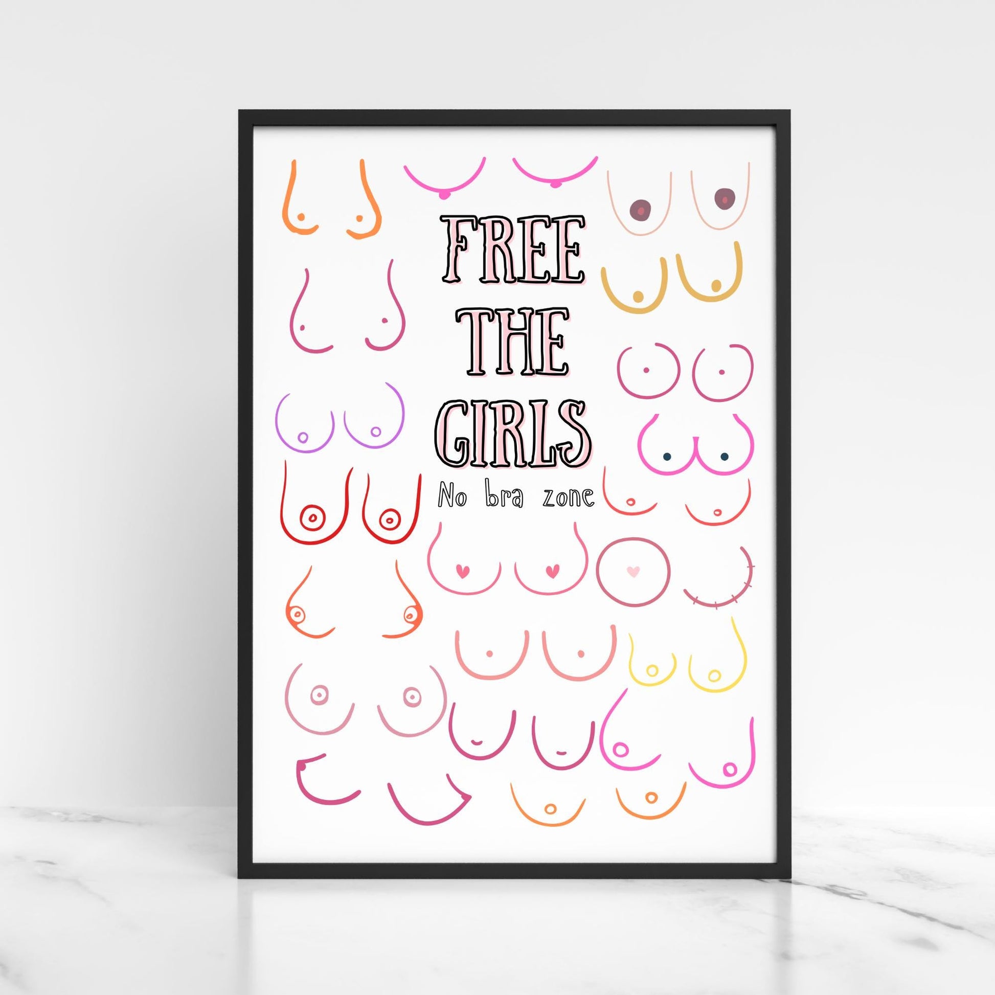Boobs Print, High Quality A4 Wall Art, Modern Art Print, Breast Awareness Poster, Fun Modern Art, Tits of Every Kind! Art for Bedroom