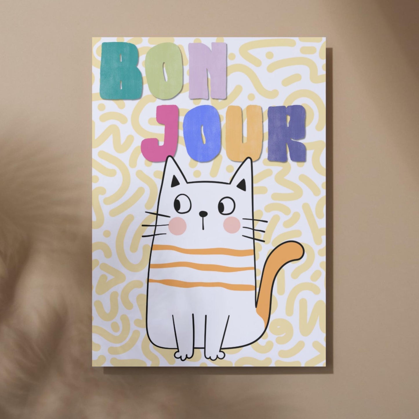 Funny Cat A4 Poster Print, High Quality Cartoon Art, French Cat Art, Wall Decor, Original Artist Print, Vibrant Wall Art, Quirky Decor