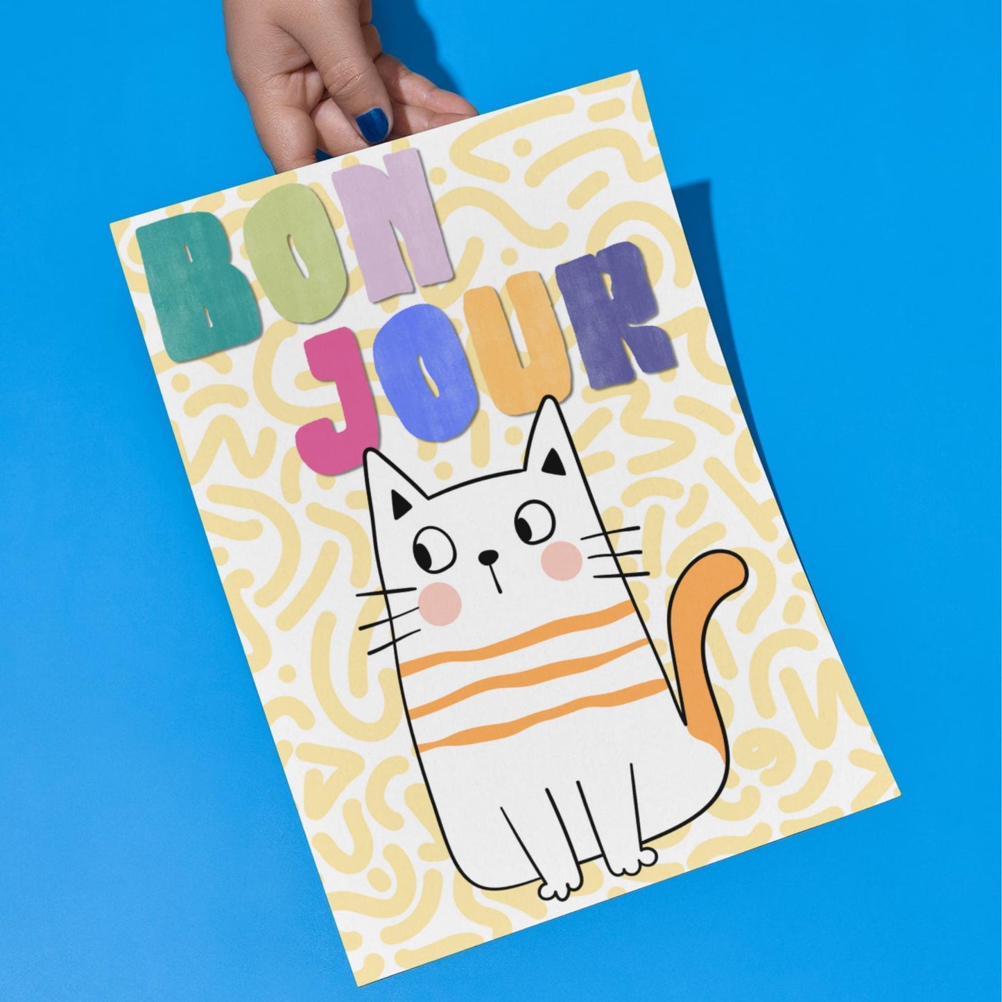 Funny Cat A4 Poster Print, High Quality Cartoon Art, French Cat Art, Wall Decor, Original Artist Print, Vibrant Wall Art, Quirky Decor