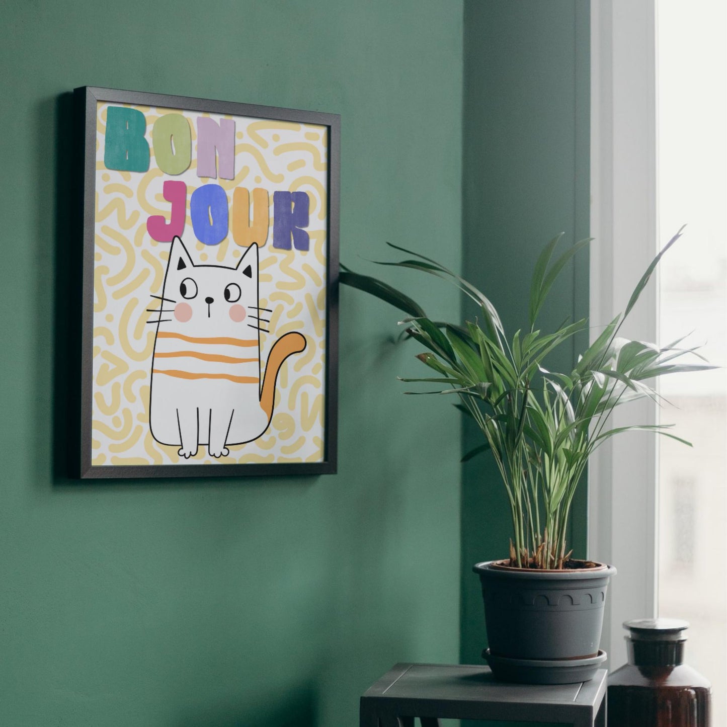 Funny Cat A4 Poster Print, High Quality Cartoon Art, French Cat Art, Wall Decor, Original Artist Print, Vibrant Wall Art, Quirky Decor