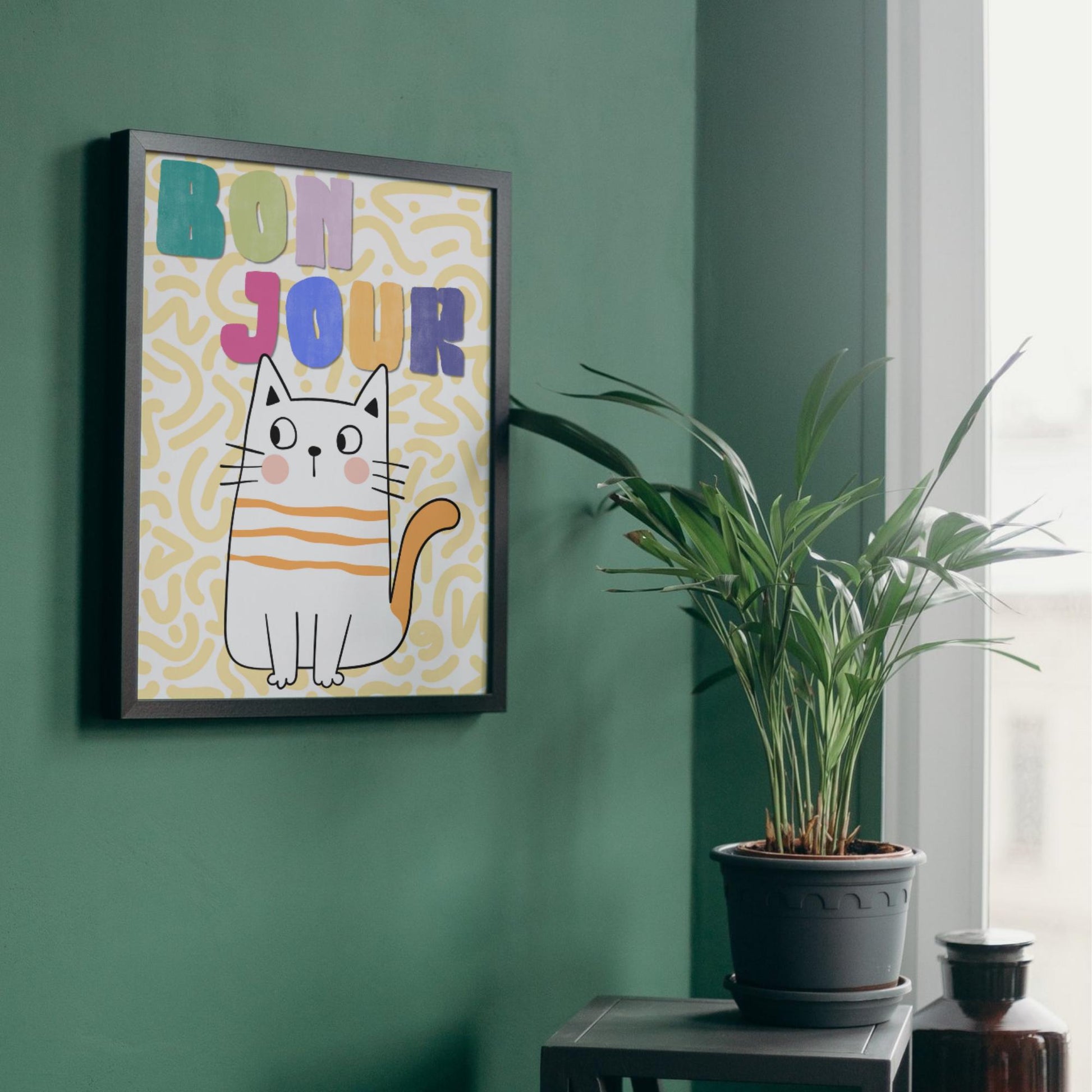 Funny Cat A4 Poster Print, High Quality Cartoon Art, French Cat Art, Wall Decor, Original Artist Print, Vibrant Wall Art, Quirky Decor