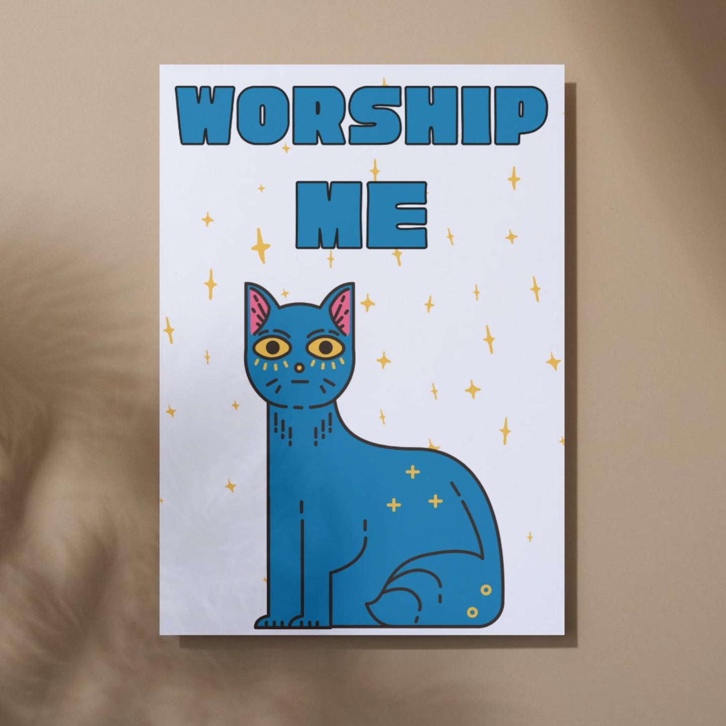Funny Cat A4 Poster Print, High Quality Cartoon Art, Celestial Cat Art, Wall Decor, Original Artist Print, Vibrant Wall Art, Quirky Decor