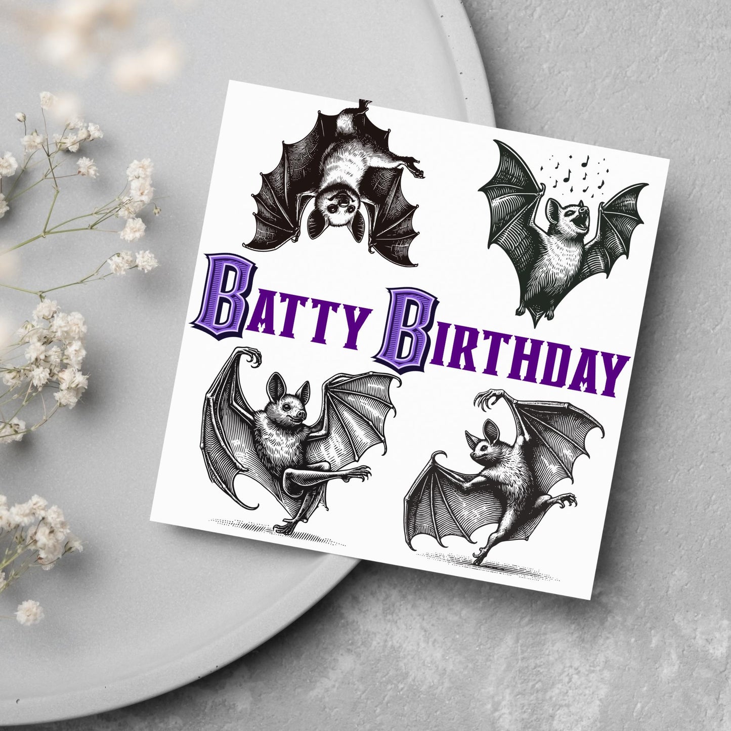 Bat Birthday Card, Fun Party Card, Bat Lover Card, Animal Themed Birthday, Party Card, Gothic Birthday Card, Goth gift, Bat Lover Card