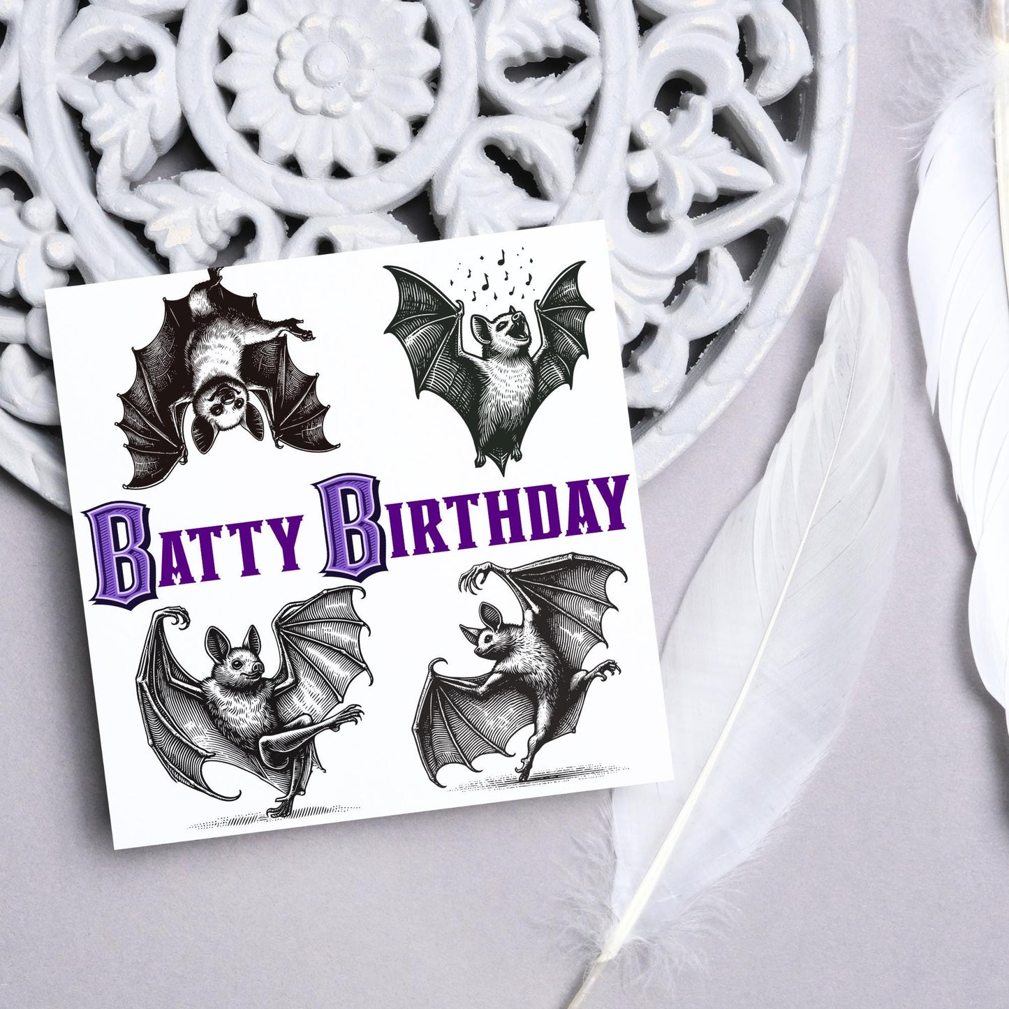 Bat Birthday Card, Fun Party Card, Bat Lover Card, Animal Themed Birthday, Party Card, Gothic Birthday Card, Goth gift, Bat Lover Card