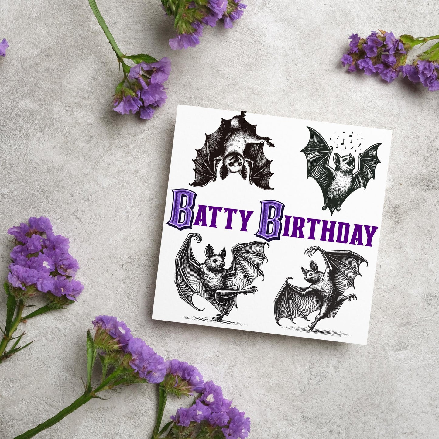 Bat Birthday Card, Fun Party Card, Bat Lover Card, Animal Themed Birthday, Party Card, Gothic Birthday Card, Goth gift, Bat Lover Card