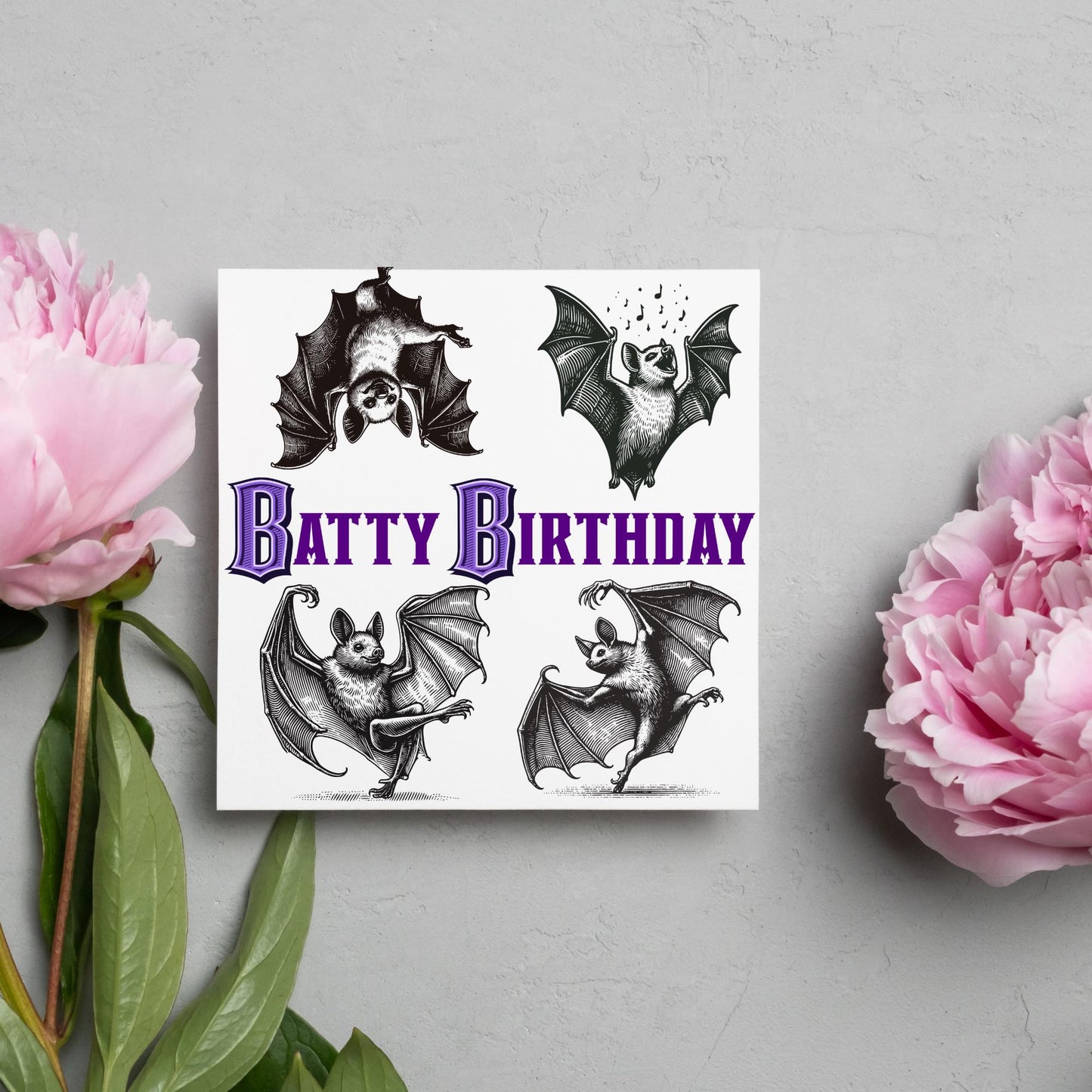 Bat Birthday Card, Fun Party Card, Bat Lover Card, Animal Themed Birthday, Party Card, Gothic Birthday Card, Goth gift, Bat Lover Card