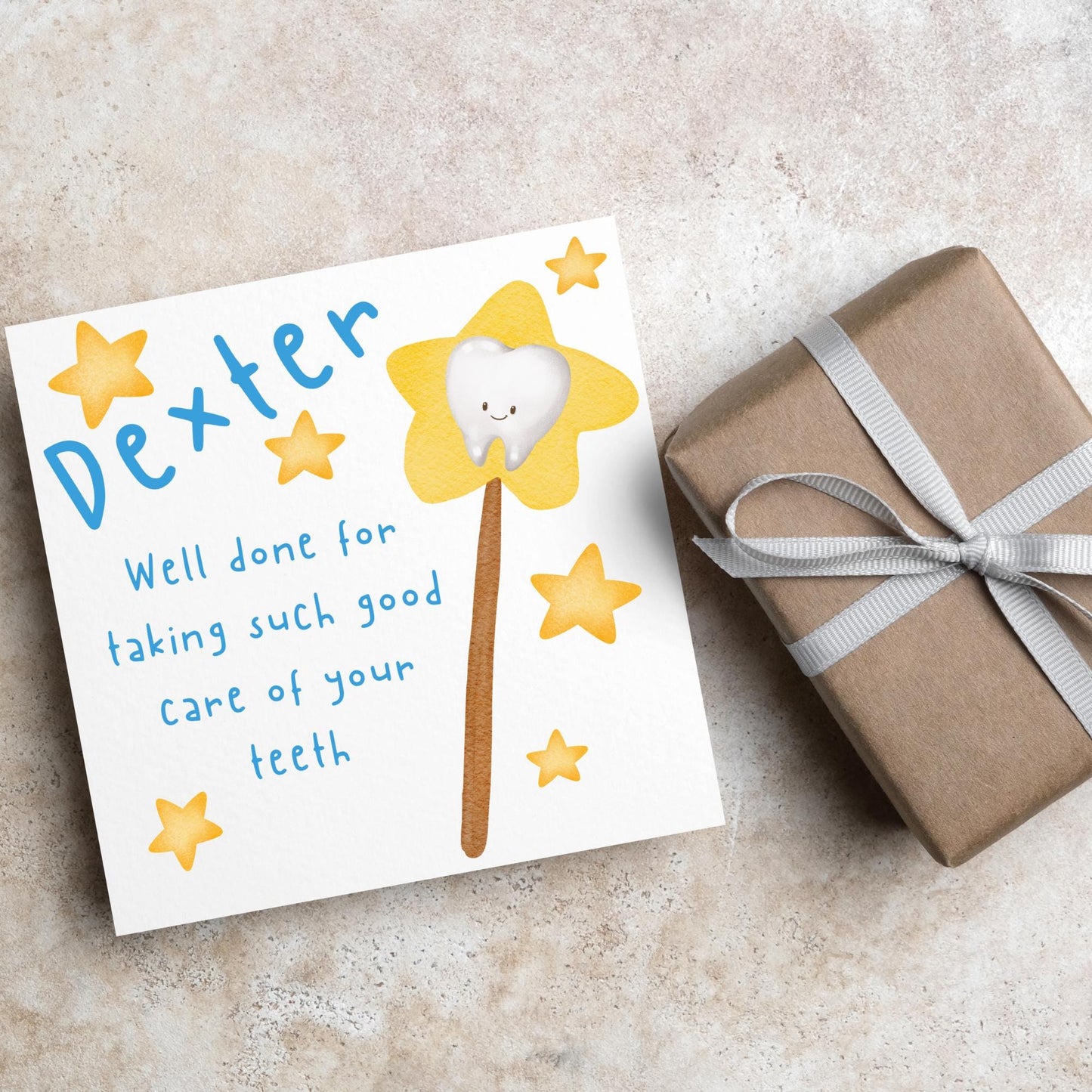 Personalised Tooth Fairy Card for Boy, Well Done Dentist Card, Tooth Fairy for Grandchild, Custom Name Card for Children