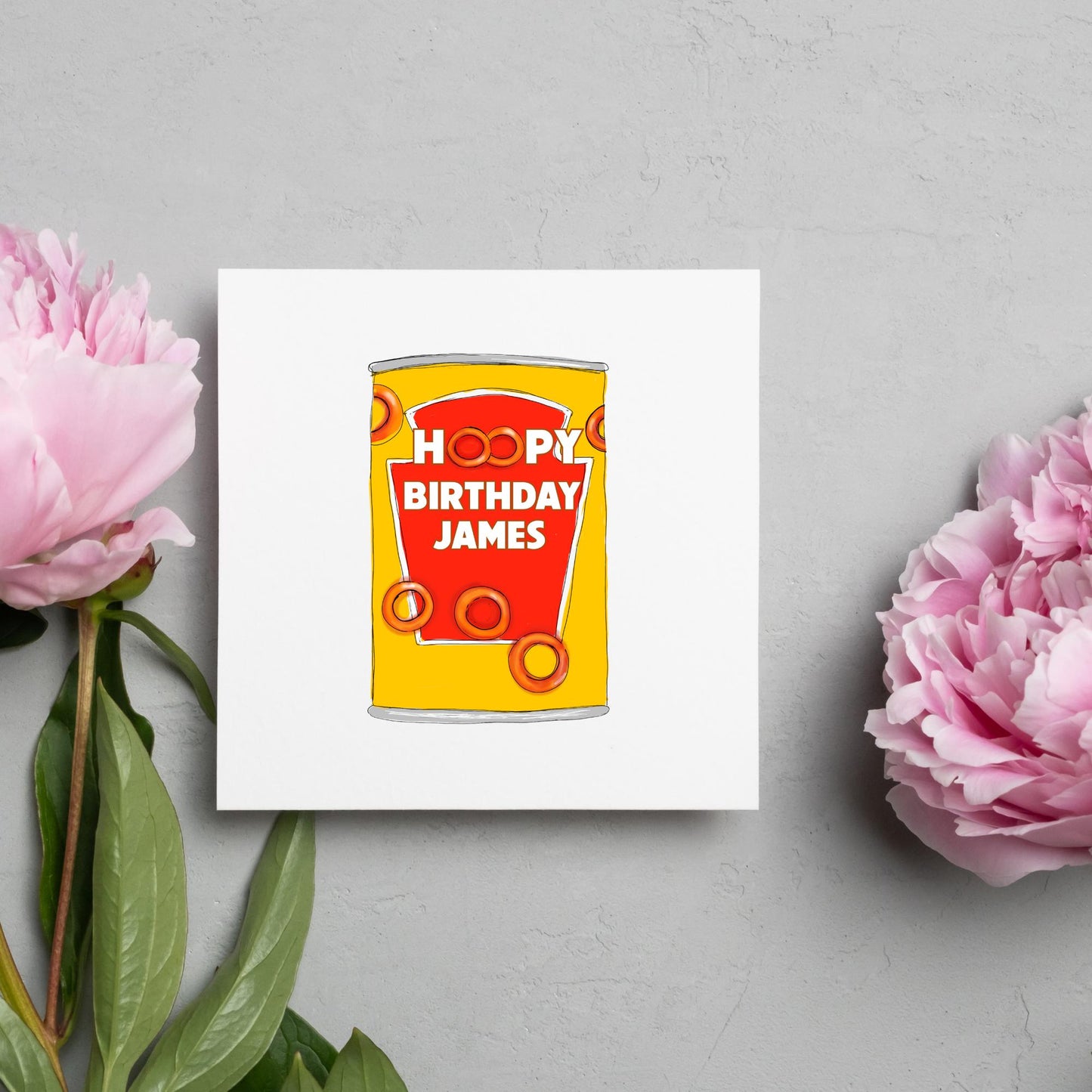 Personalised British Themed Birthday Card, Funny Birthday Card, Spaghetti Birthday, Spaghetti Hoops Name Birthday Card