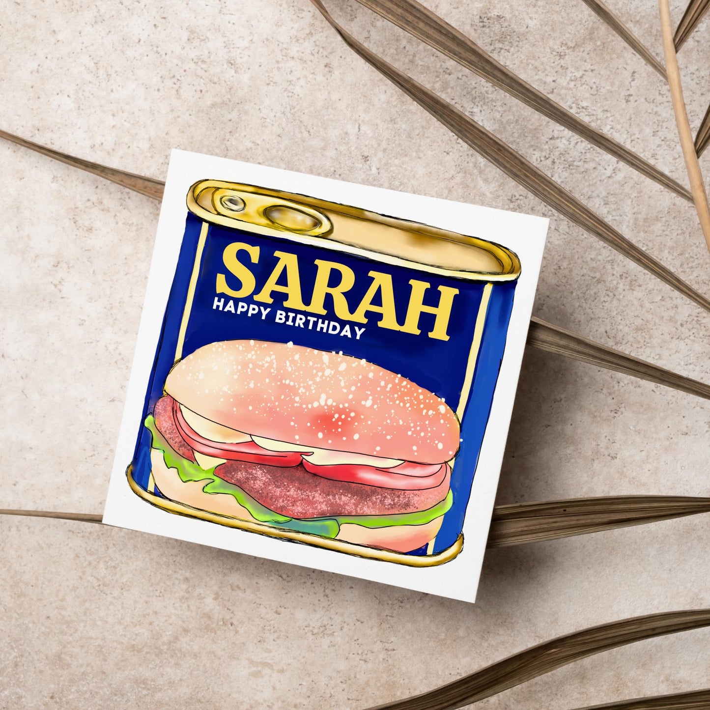 Personalised British Themed Birthday Card, Funny Birthday Card, Spam Birthday, Name Birthday Card, Foodie Card, Custom Birthday Card