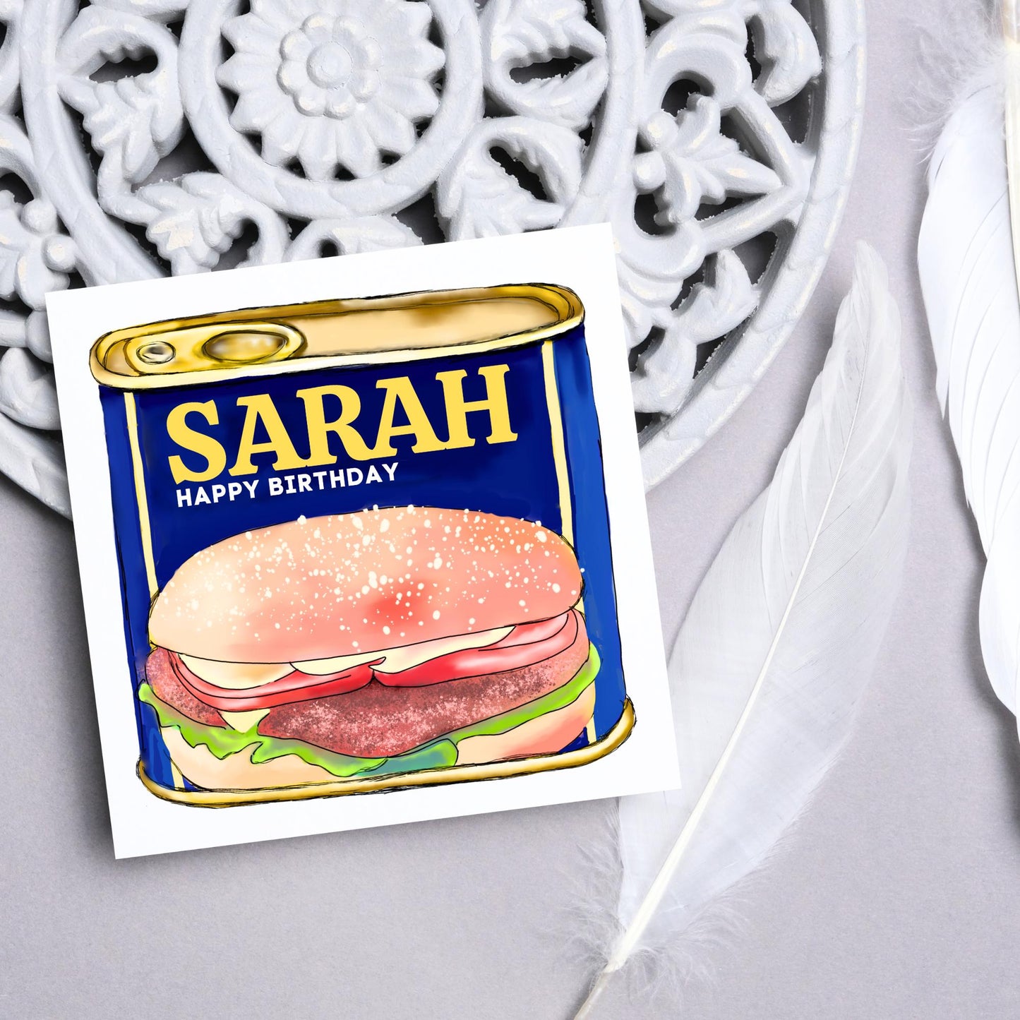 Personalised British Themed Birthday Card, Funny Birthday Card, Spam Birthday, Name Birthday Card, Foodie Card, Custom Birthday Card