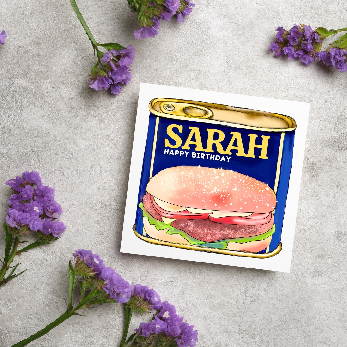 Personalised British Themed Birthday Card, Funny Birthday Card, Spam Birthday, Name Birthday Card, Foodie Card, Custom Birthday Card