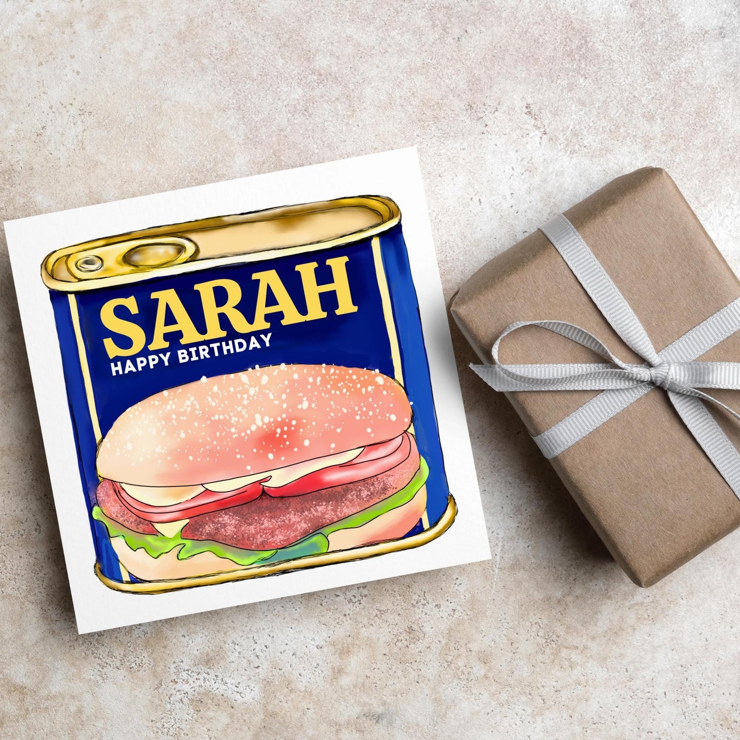 Personalised British Themed Birthday Card, Funny Birthday Card, Spam Birthday, Name Birthday Card, Foodie Card, Custom Birthday Card