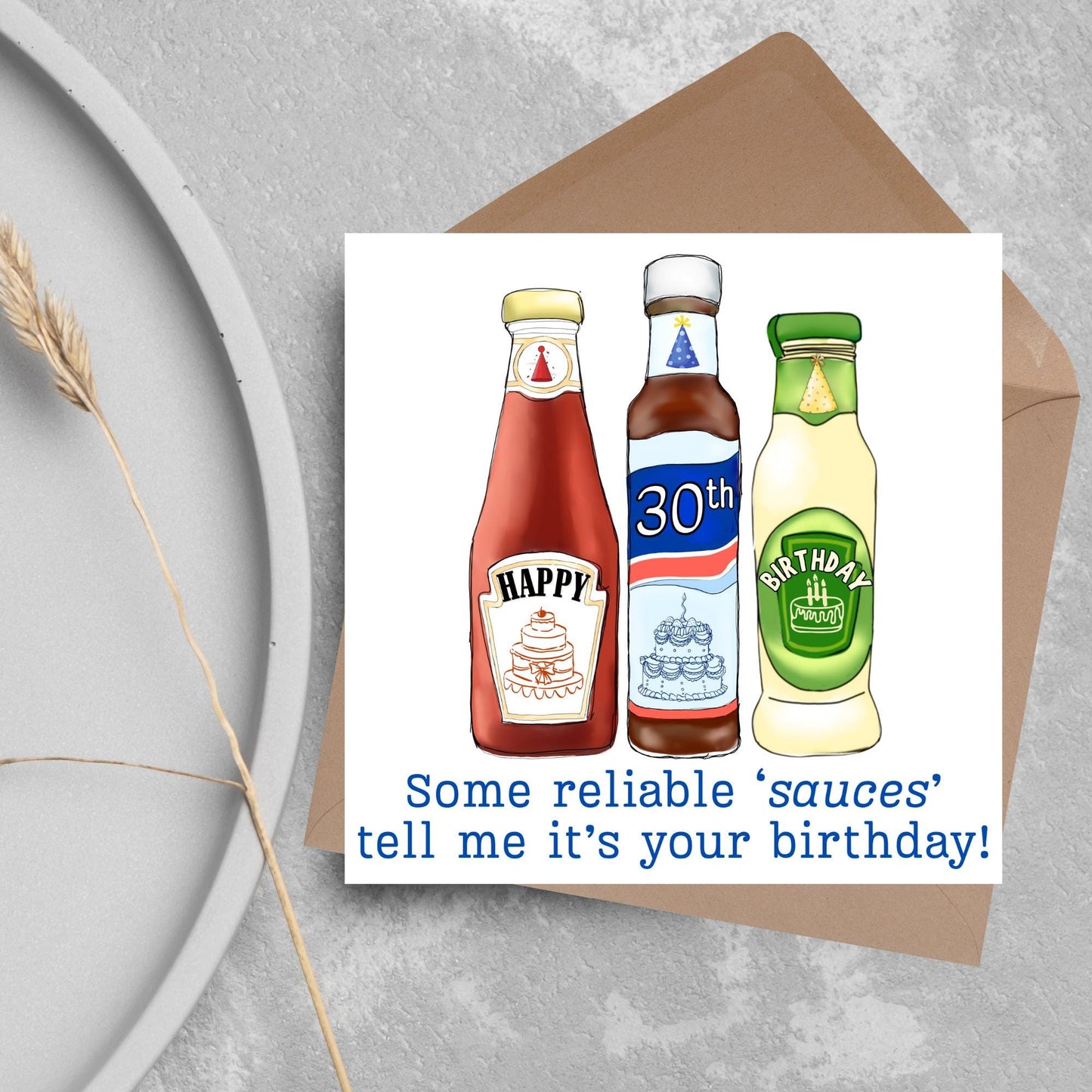British Humour Birthday Card, Ketchup, Salad Cream, Brown Sauce Personalised Age Birthday Card, Card for Dad, Funny Card for Brother
