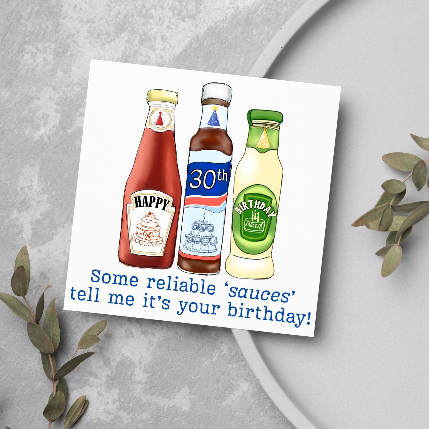 British Humour Birthday Card, Ketchup, Salad Cream, Brown Sauce Personalised Age Birthday Card, Card for Dad, Funny Card for Brother