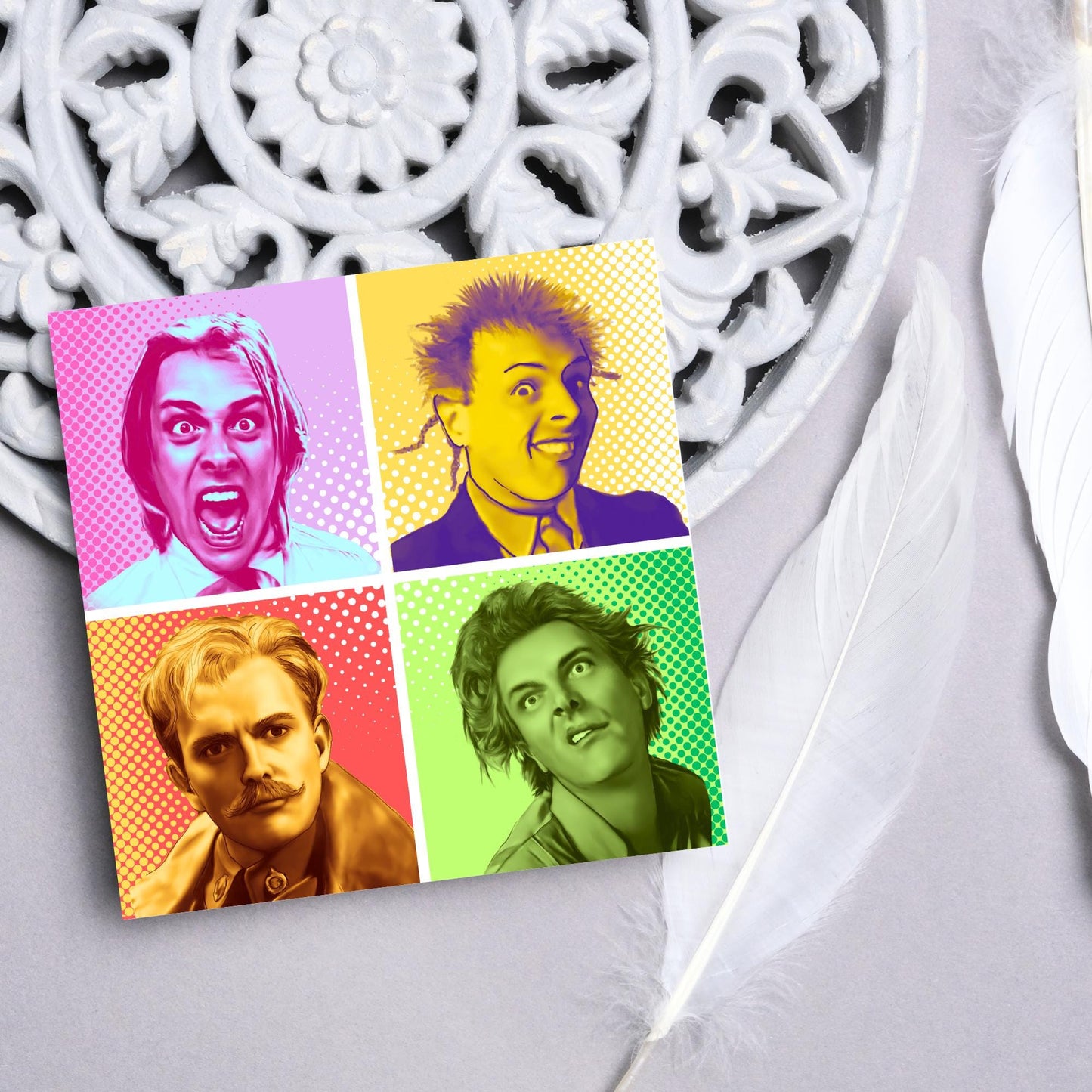 Rik Mayall Card for Any Occasion, Young Ones, Bottom, Funny Pop Art, The Many Faces Of Rik, Birthday Card, Card For Friend, Snotface, Woof!