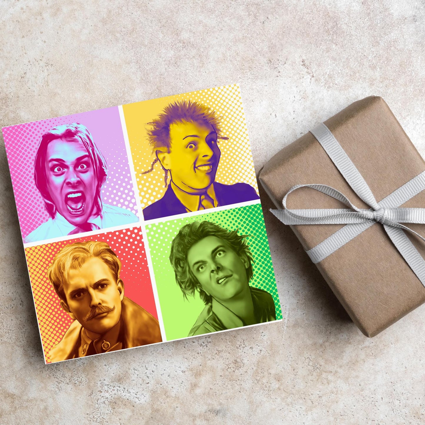 Rik Mayall Card for Any Occasion, Young Ones, Bottom, Funny Pop Art, The Many Faces Of Rik, Birthday Card, Card For Friend, Snotface, Woof!