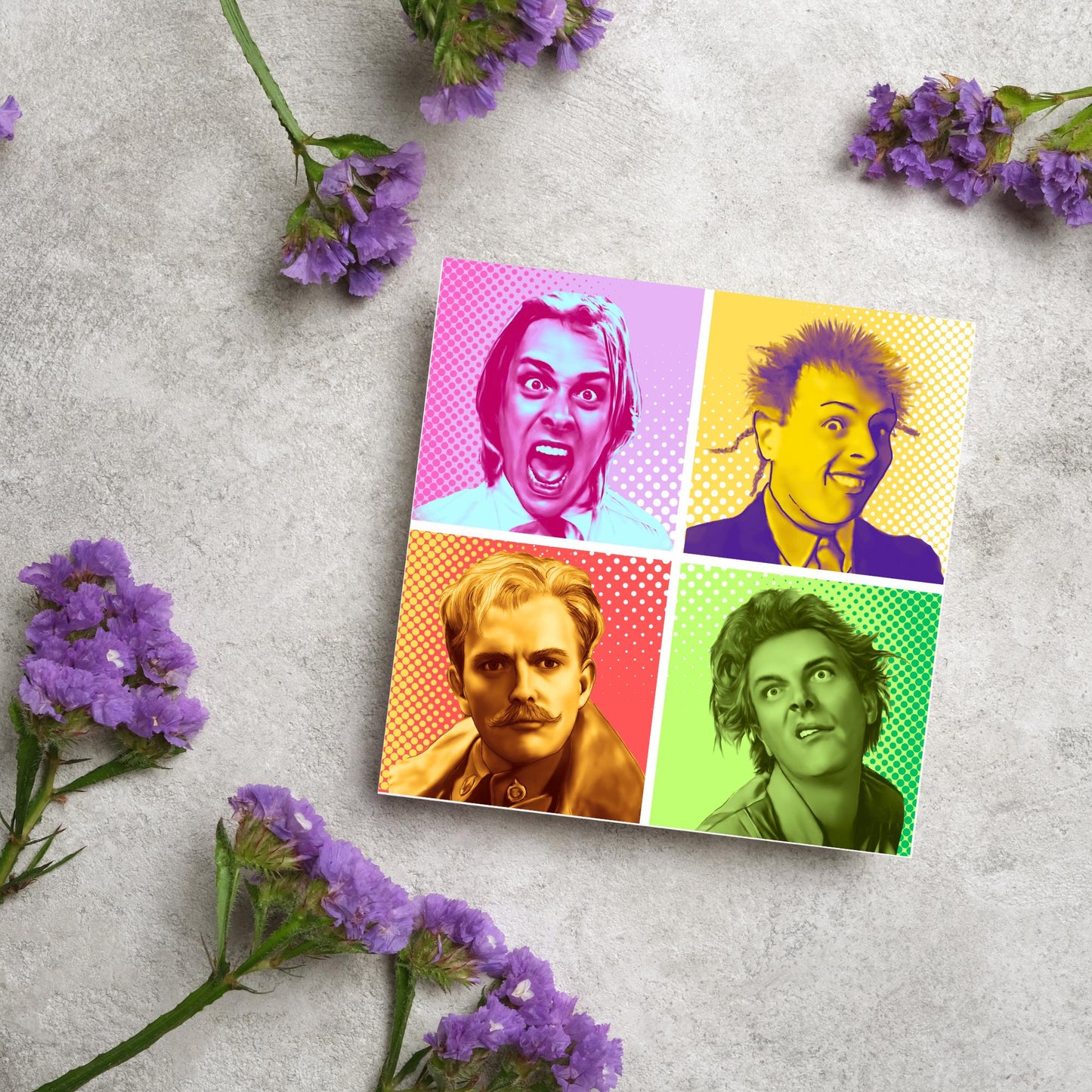 Rik Mayall Card for Any Occasion, Young Ones, Bottom, Funny Pop Art, The Many Faces Of Rik, Birthday Card, Card For Friend, Snotface, Woof!