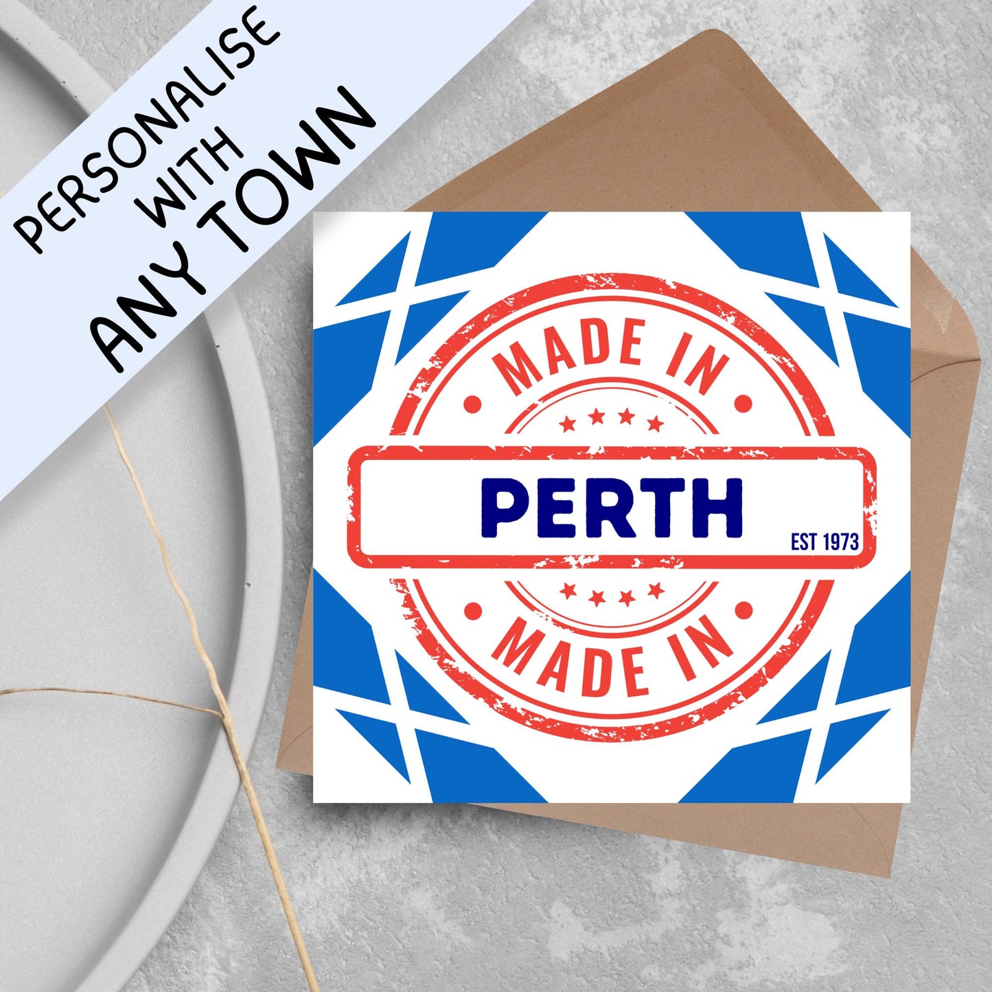 Custom Made in Scotland Birthday Card, Any Town Personalised, Birth Date Card, Birthday Card for Scottish Person, Scottish Birthday Card