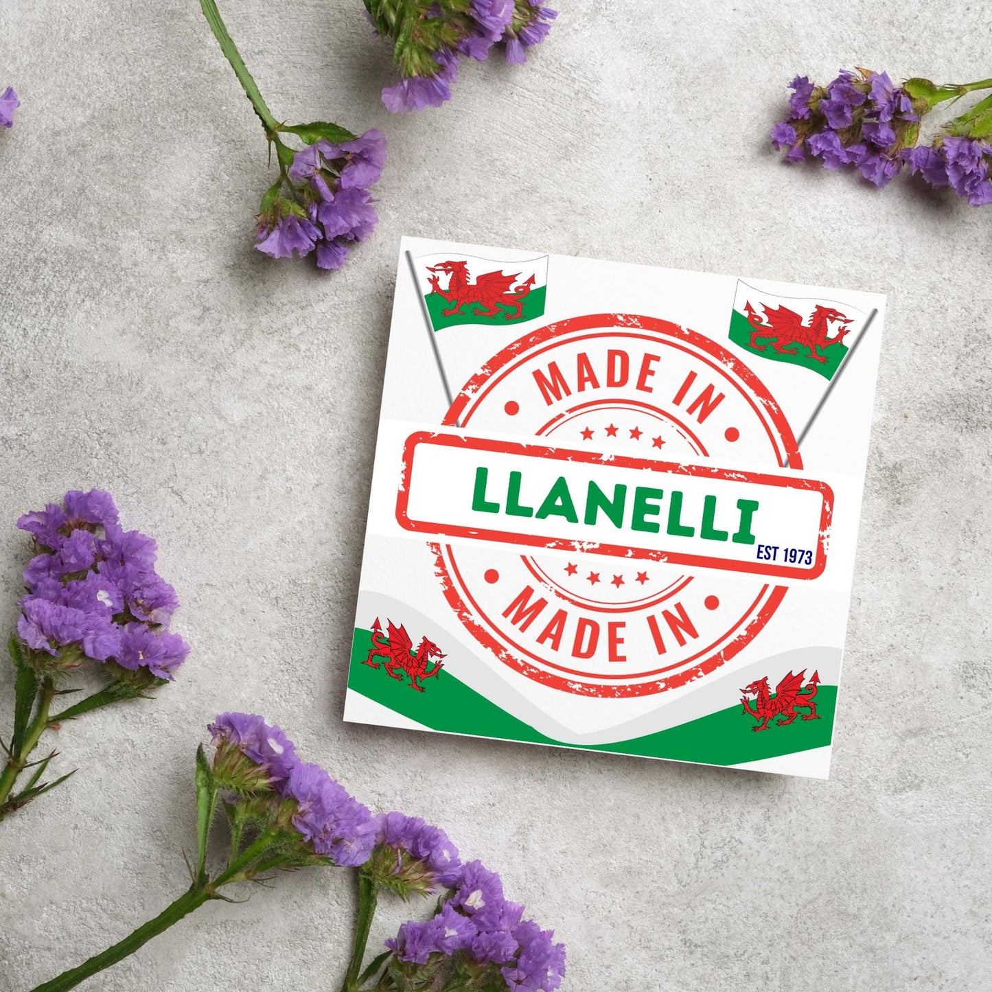 Custom Made in Wales Birthday Card, Any Town Personalised, Birth Date Card, Birthday Card for Welsh Person, Welsh Birthday Card